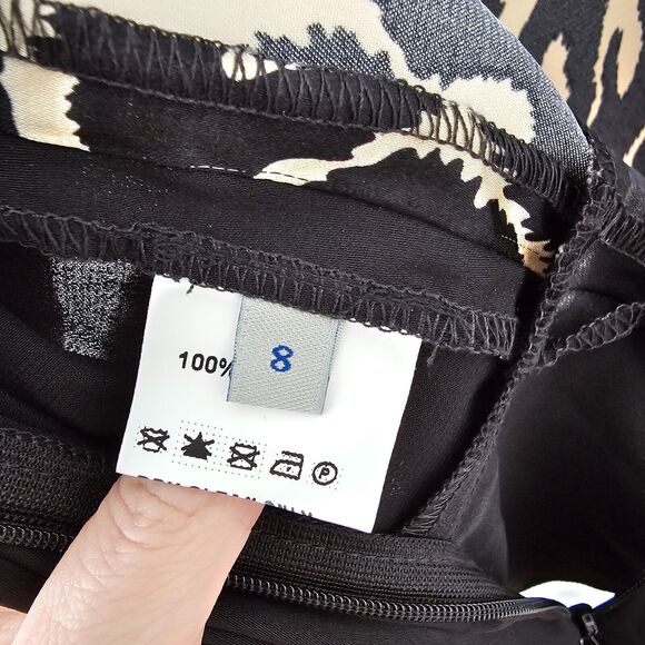 ASV Asava Black & Cheetah Print Satin Short Sleeve Back Zip Peplum Blouse 8 - Picture 5 of 7